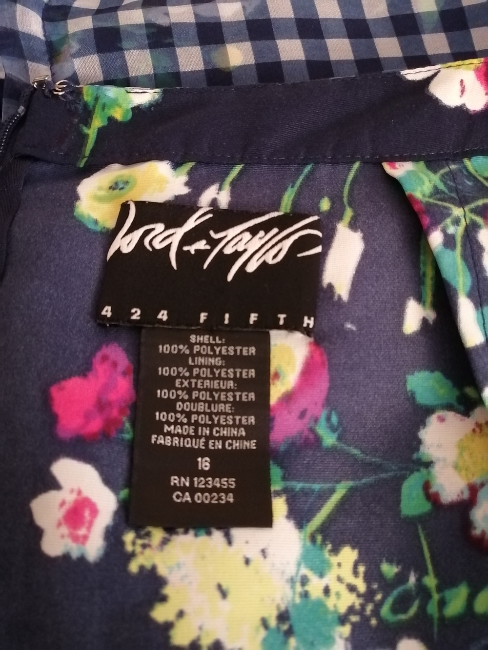 Lord & Taylor Blue and White Gingham Pencil Skirt with Floral Accents - Picture 5 of 5